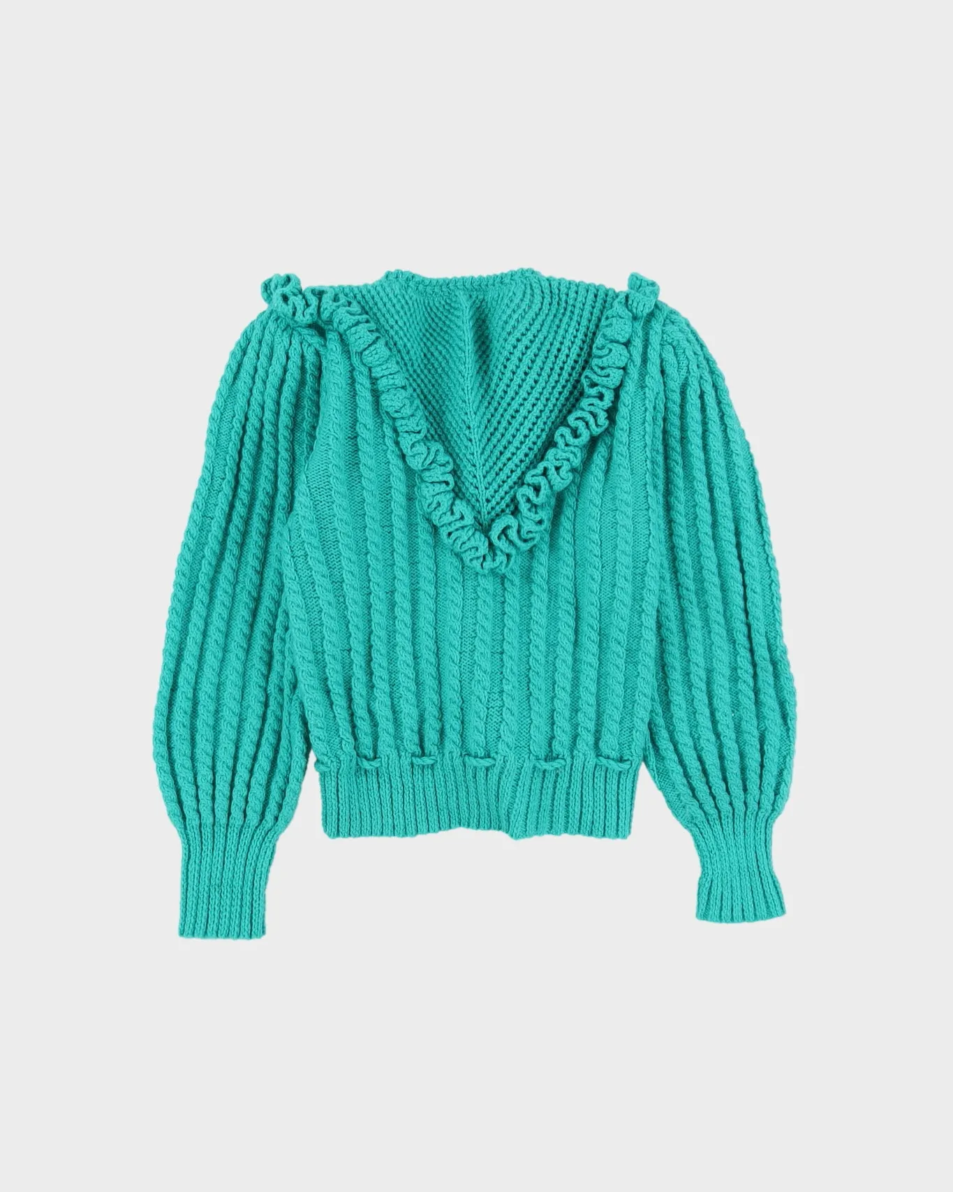 Hand-Knitted Green Drawstring Waist Cardigan - XS