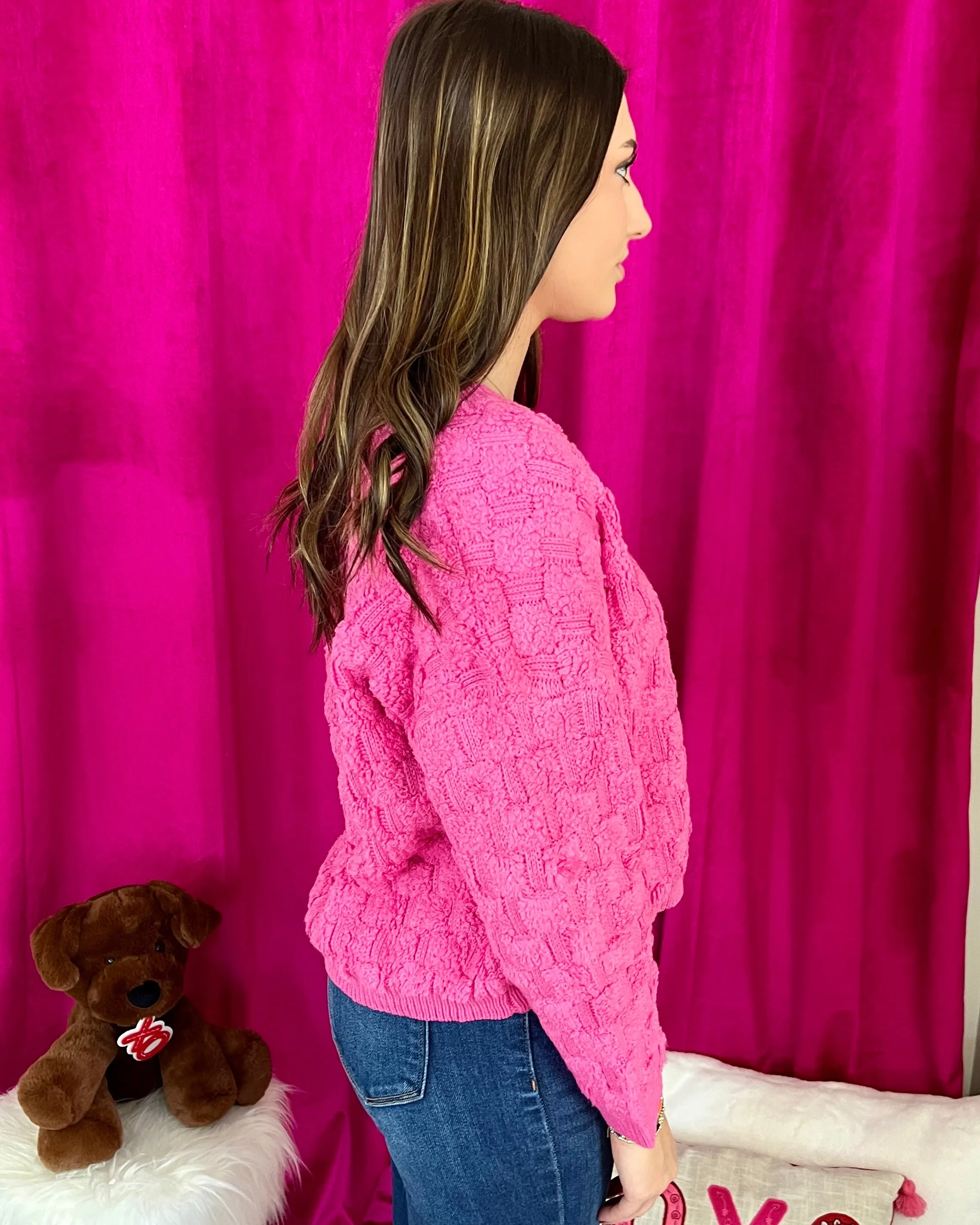 Heartwarming Bubble Pink Textured Sweater