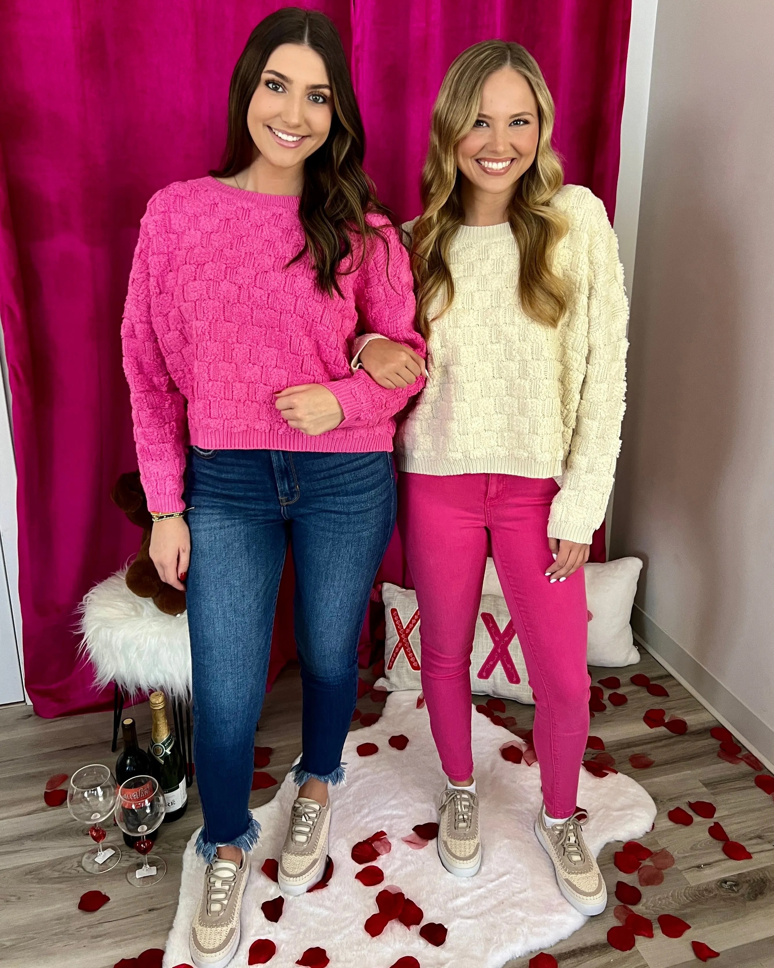 Heartwarming Bubble Pink Textured Sweater