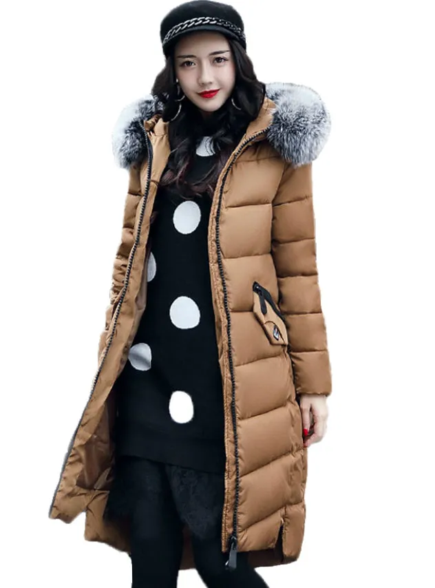 Hooded Coat Fur Collar Thicken Warm Long Jacket