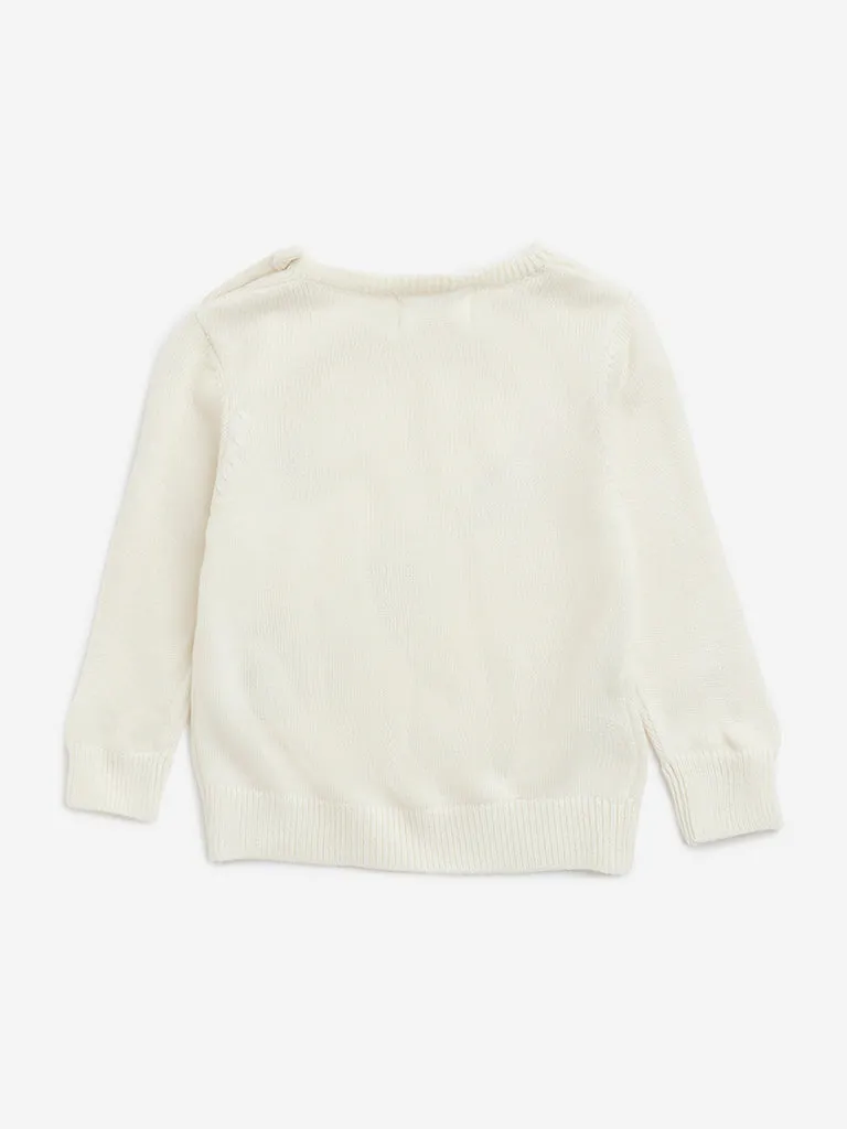 HOP Baby Off-White Ribbed Textured Cotton Sweater