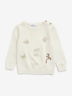 HOP Baby Off-White Ribbed Textured Cotton Sweater