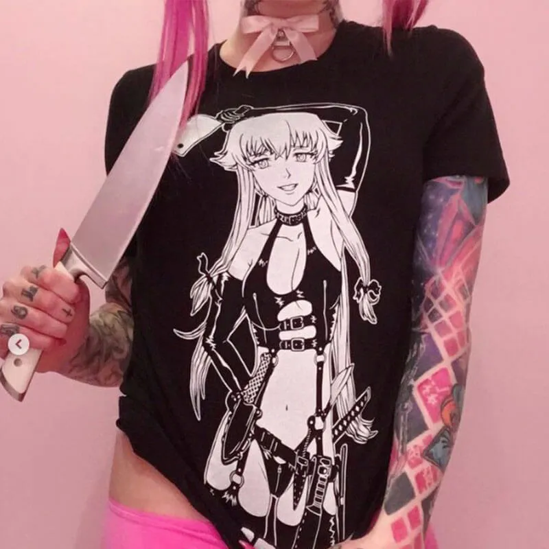 HVY BLK Bondagecore Sexy Anime Girl With Axe T-Shirt