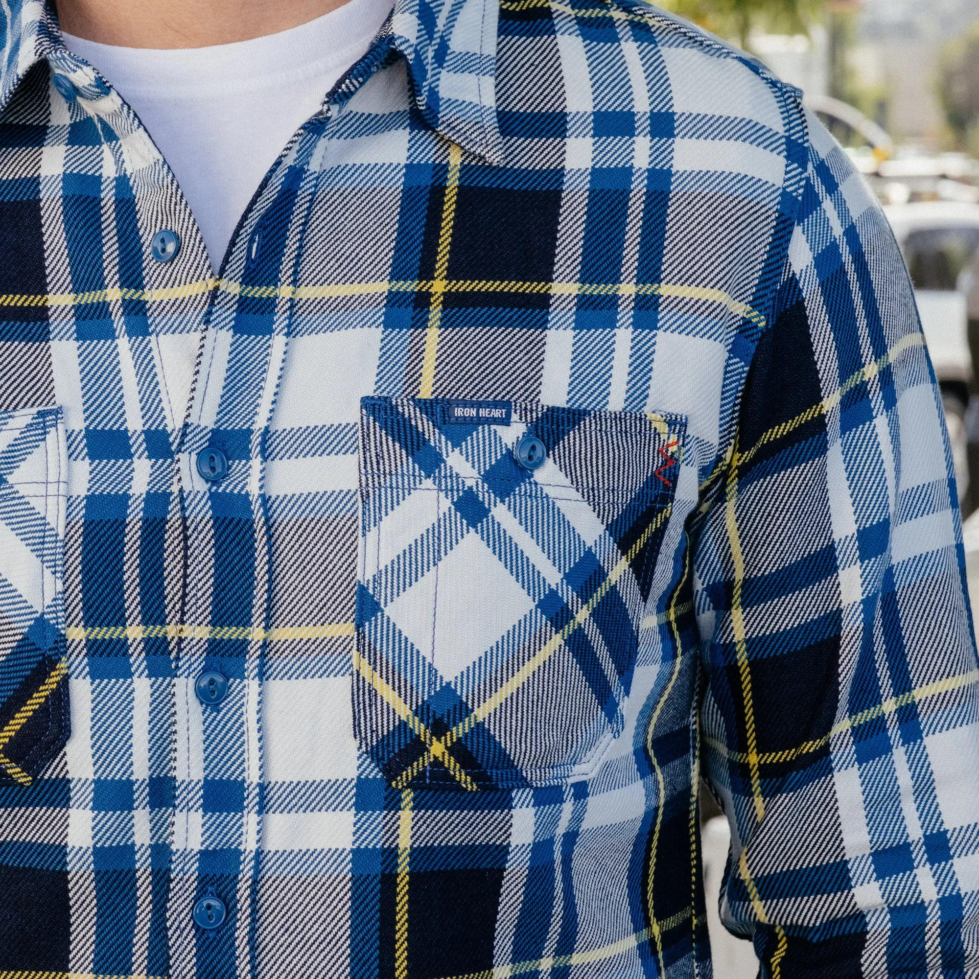 Iron Heart IHSH-382-BLU 9oz Selvedge American Check Work Shirt Blue FINAL SALE