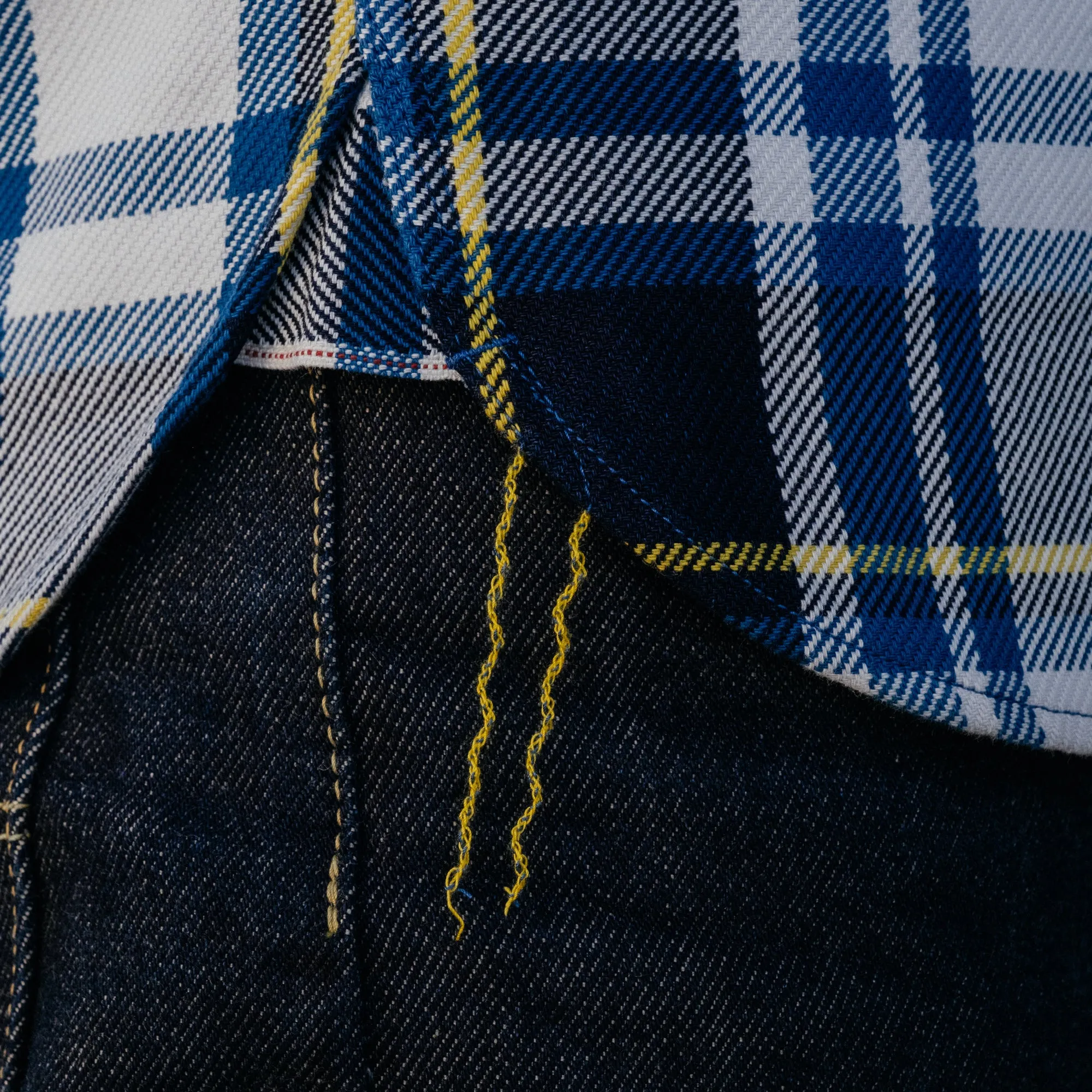 Iron Heart IHSH-382-BLU 9oz Selvedge American Check Work Shirt Blue FINAL SALE