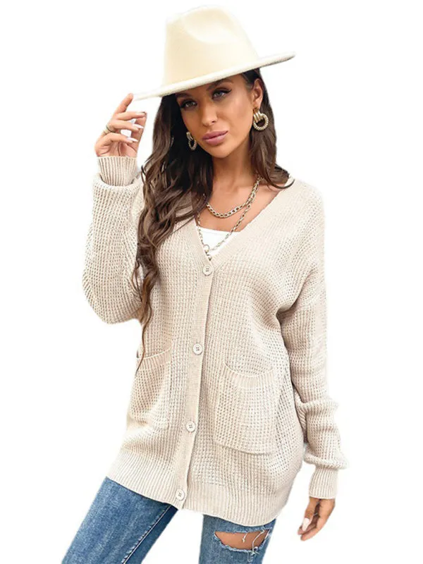 Kiana Women's Button Pocket Cardigan Knitted Sweater Coat