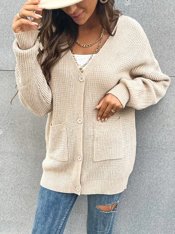 Kiana Women's Button Pocket Cardigan Knitted Sweater Coat