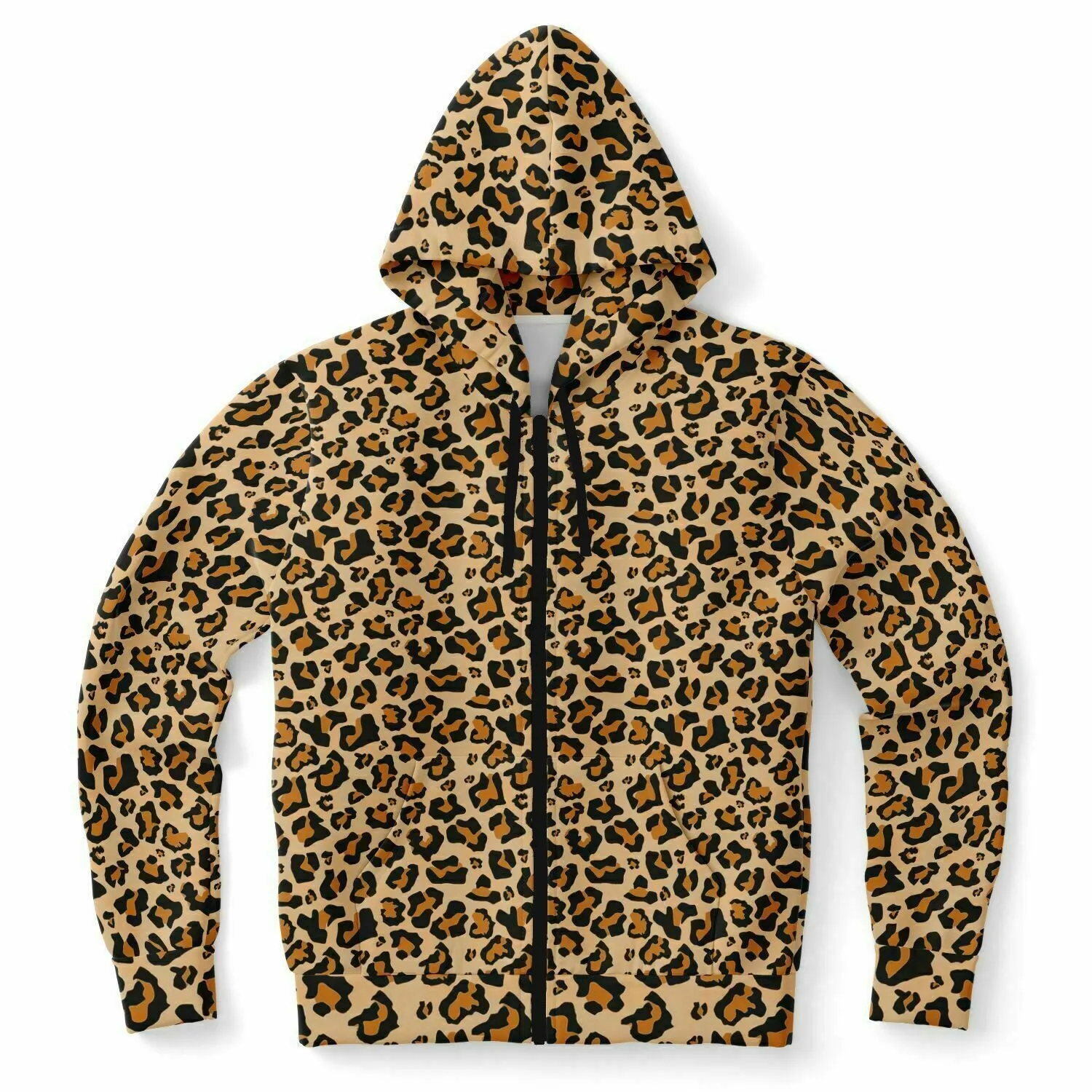 Leopard Zip Up Hoodie, Animal Print Cheetah Front Zipper Pocket Men Women Unisex Adult Aesthetic Graphic Cotton Fleece Hooded Sweatshirt