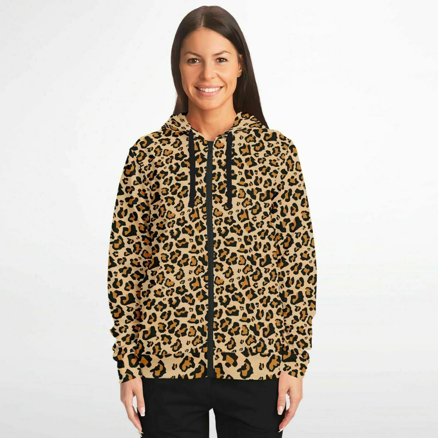Leopard Zip Up Hoodie, Animal Print Cheetah Front Zipper Pocket Men Women Unisex Adult Aesthetic Graphic Cotton Fleece Hooded Sweatshirt