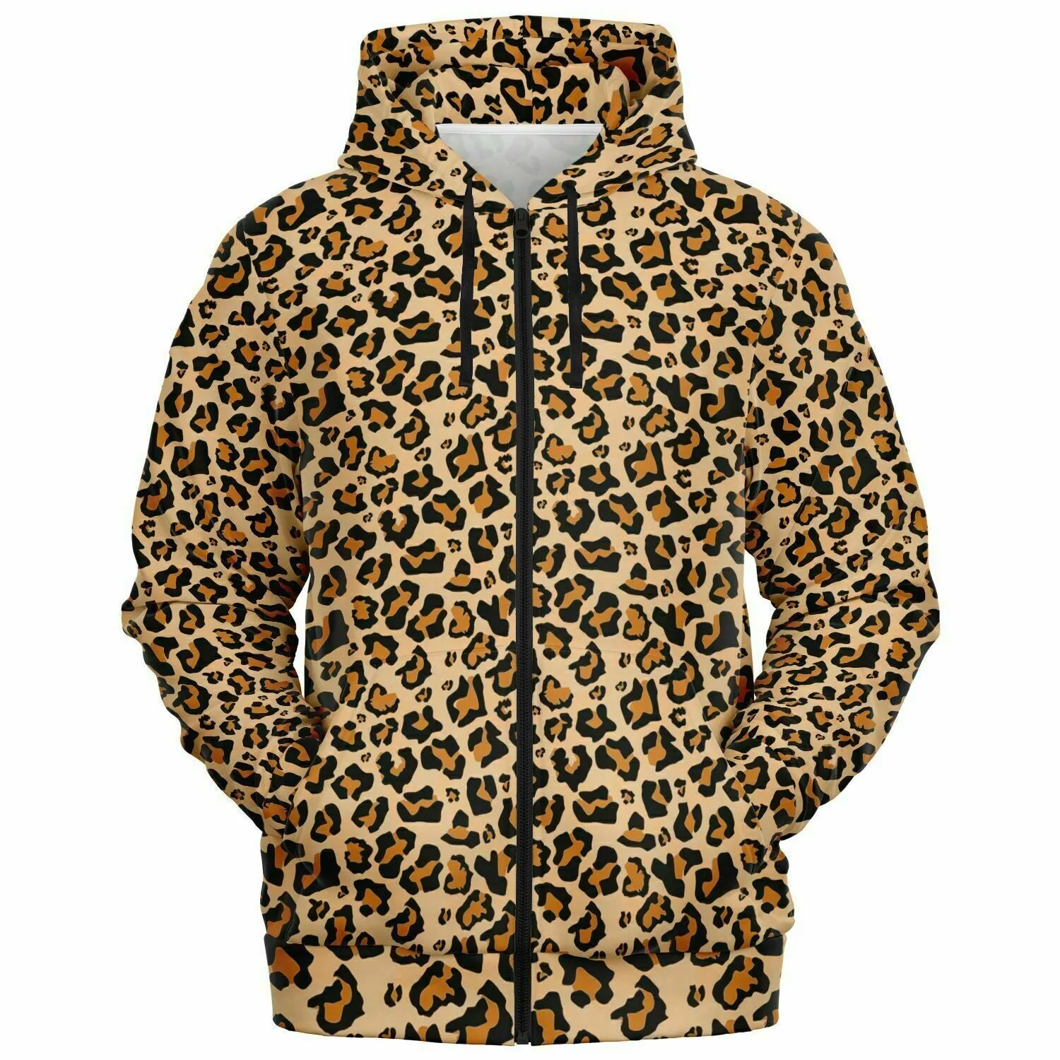 Leopard Zip Up Hoodie, Animal Print Cheetah Front Zipper Pocket Men Women Unisex Adult Aesthetic Graphic Cotton Fleece Hooded Sweatshirt