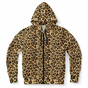 Leopard Zip Up Hoodie, Animal Print Cheetah Front Zipper Pocket Men Women Unisex Adult Aesthetic Graphic Cotton Fleece Hooded Sweatshirt