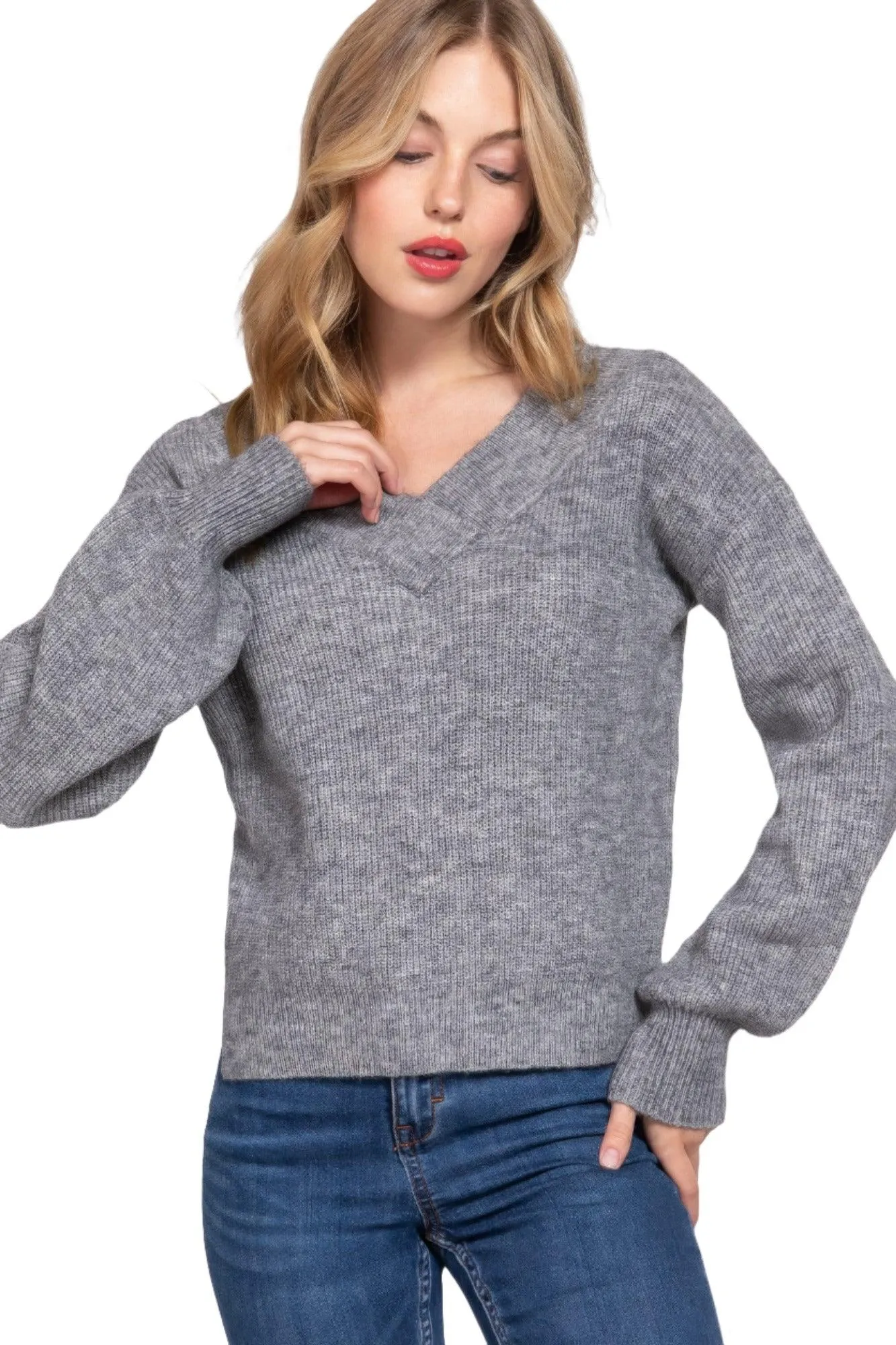 Long Sleeve Double V-neck Sweater