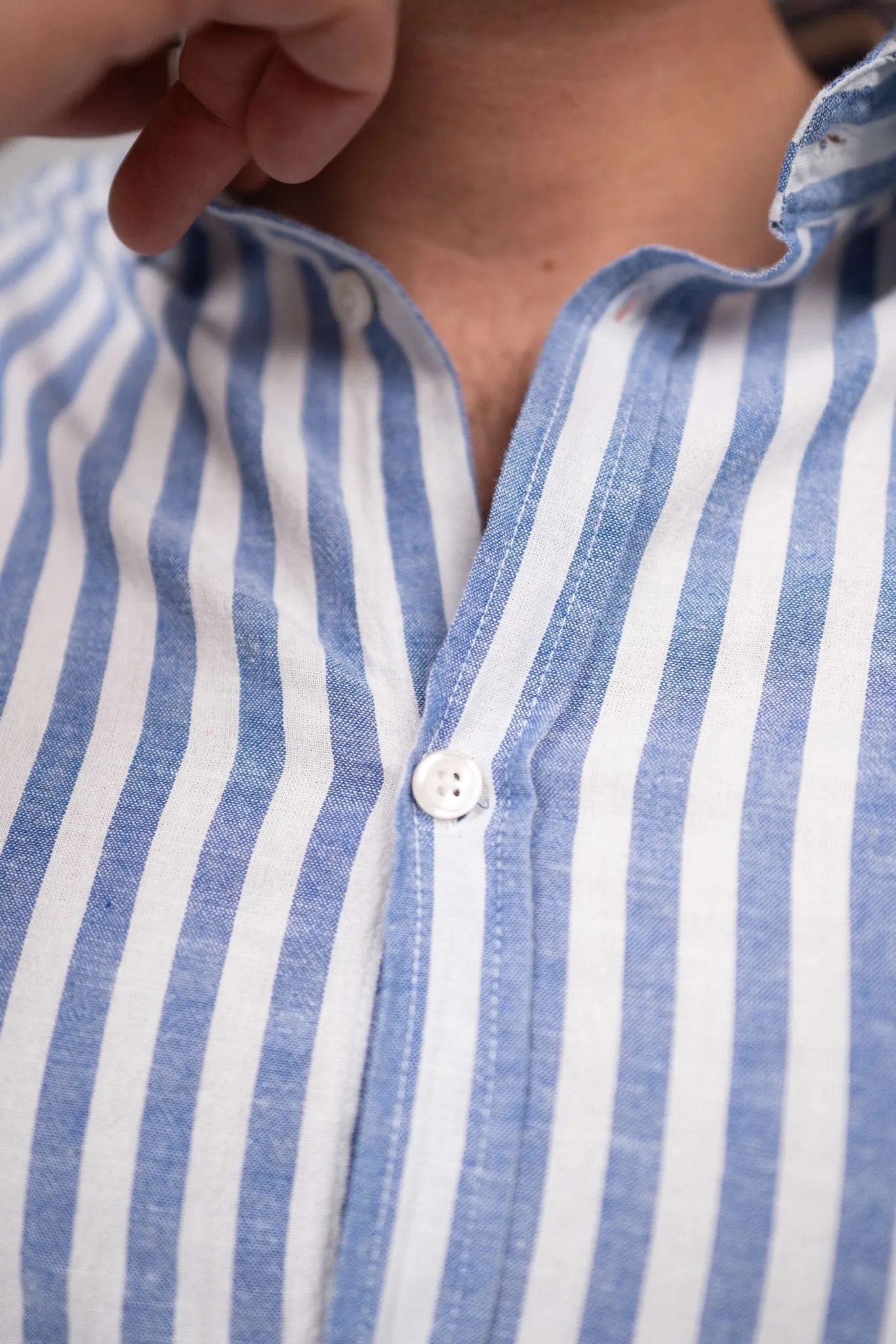 Long Sleeve Linen Shirt Blue Striped