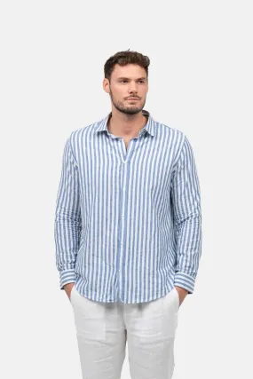 Long Sleeve Linen Shirt Blue Striped