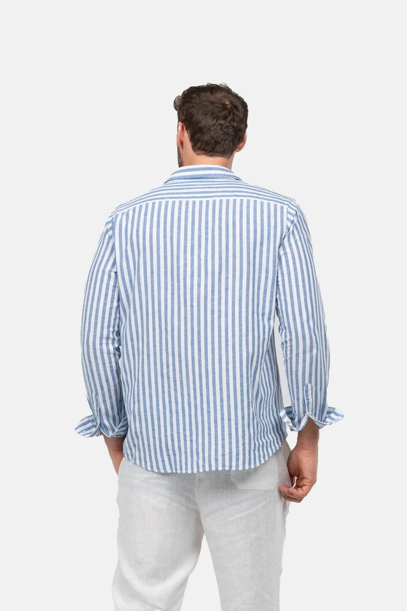 Long Sleeve Linen Shirt Blue Striped
