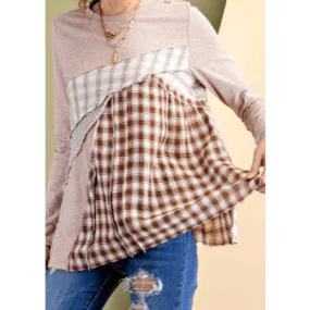 Long Sleeve Side Slit Plaid Shirt