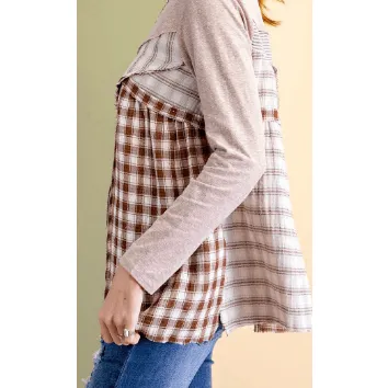 Long Sleeve Side Slit Plaid Shirt
