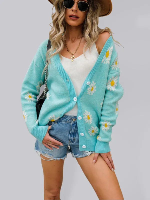 Lorena Printed Knitted Sweater Coat Sweater Cardigan Daisy Sweater