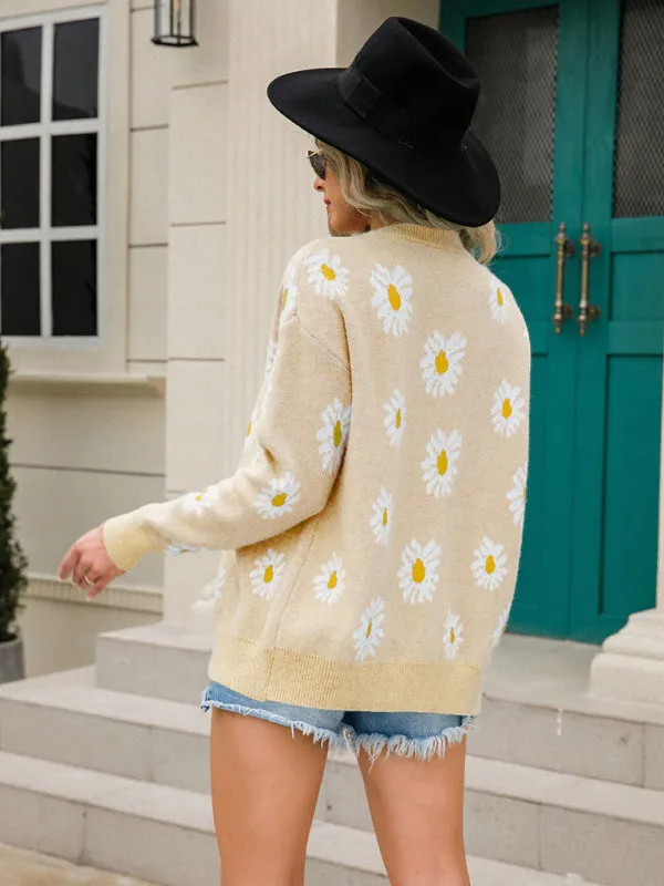 Lorena Printed Knitted Sweater Coat Sweater Cardigan Daisy Sweater
