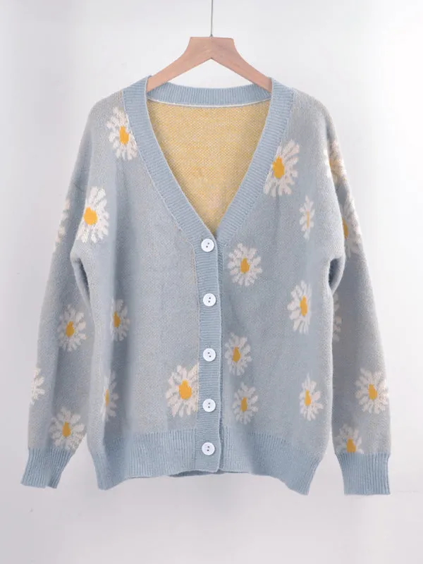 Lorena Printed Knitted Sweater Coat Sweater Cardigan Daisy Sweater
