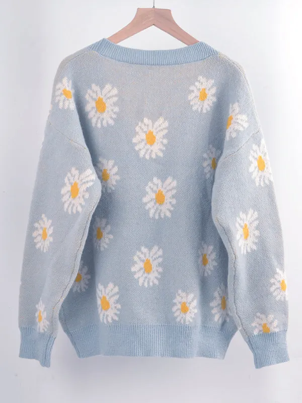 Lorena Printed Knitted Sweater Coat Sweater Cardigan Daisy Sweater