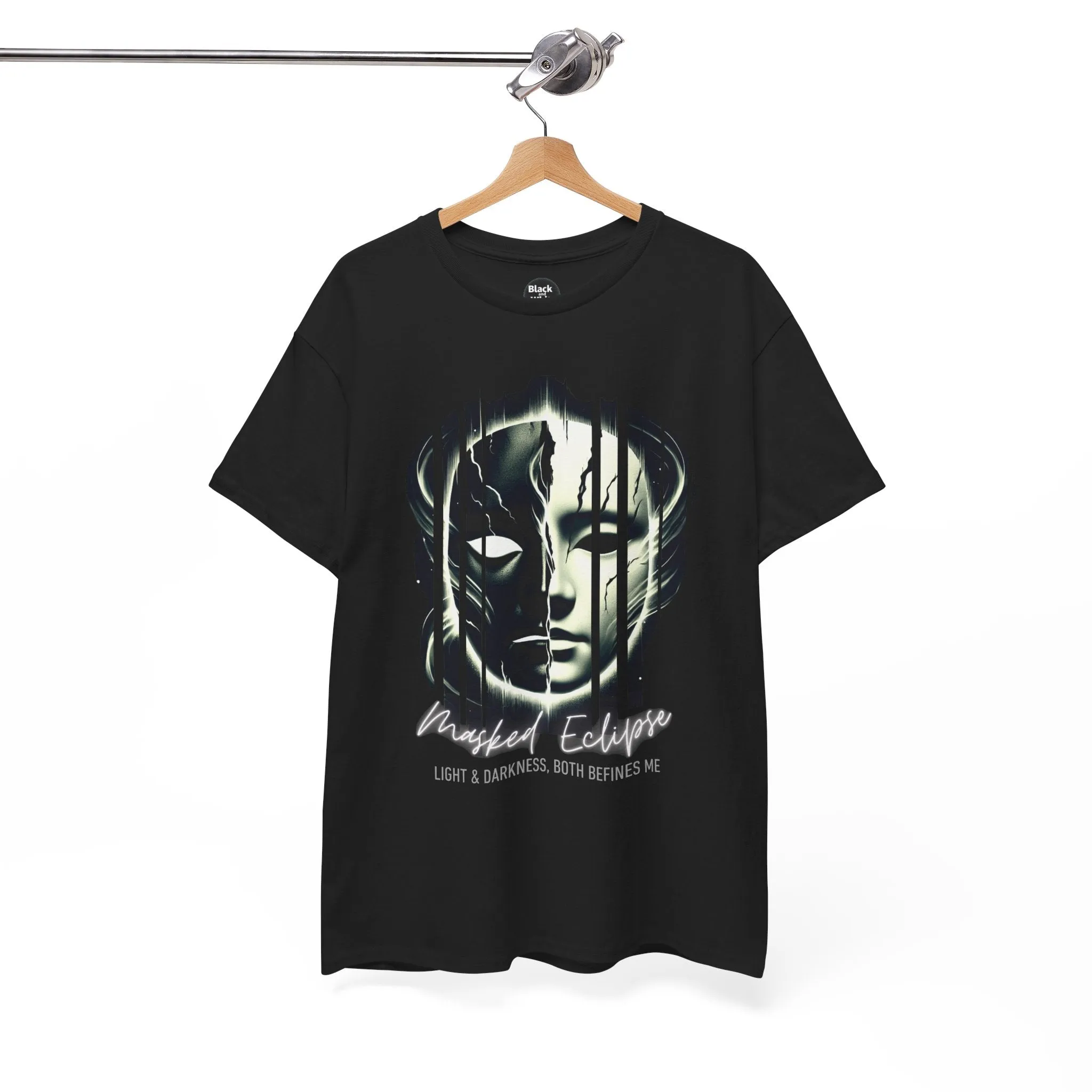 Masked Eclipse Unisex Heavy Cotton Tee - Mysterious Graphic Shirt, Artistic Dark & Light T-Shirt for Men & Women, Gothic Aesthetic Casual Tee