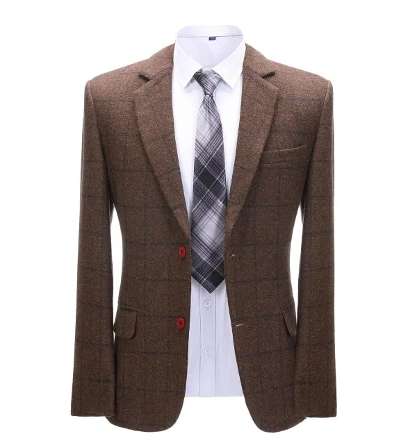 Men's 2 Pieces Formal Coffee Plaid Notch Lapel Tuxedos for Wedding(Blazer Pants)