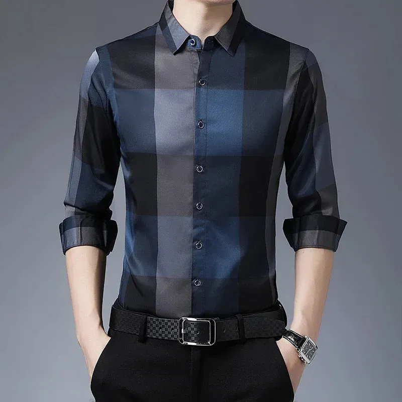 Men's Autumn Business Casual Plaid Long Sleeve Shirt