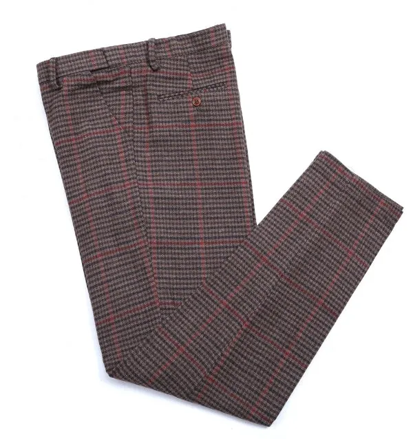 Men's Business 2 Pieces Formal Coffee Plaid Notch Lapel Tuxedos for Wedding(Blazer Pants)