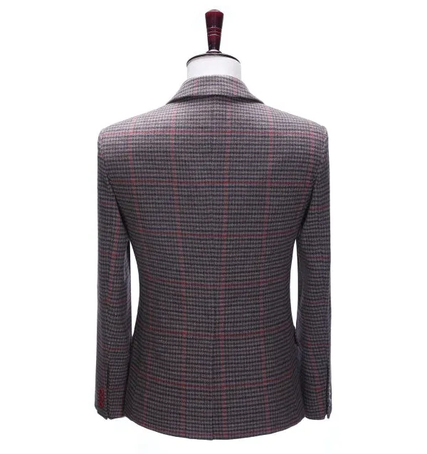Men's Business 2 Pieces Formal Coffee Plaid Notch Lapel Tuxedos for Wedding(Blazer Pants)