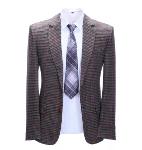 Men's Business 2 Pieces Formal Coffee Plaid Notch Lapel Tuxedos for Wedding(Blazer Pants)