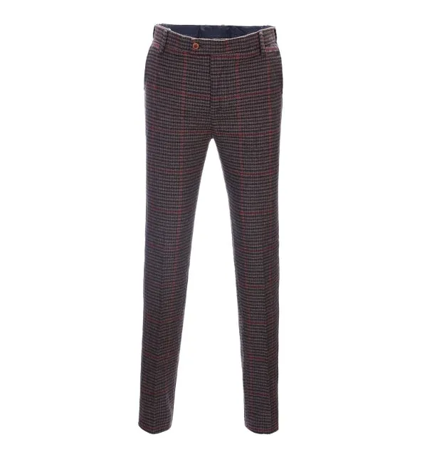 Men's Business 2 Pieces Formal Coffee Plaid Notch Lapel Tuxedos for Wedding(Blazer Pants)