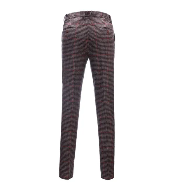 Men's Business 2 Pieces Formal Coffee Plaid Notch Lapel Tuxedos for Wedding(Blazer Pants)