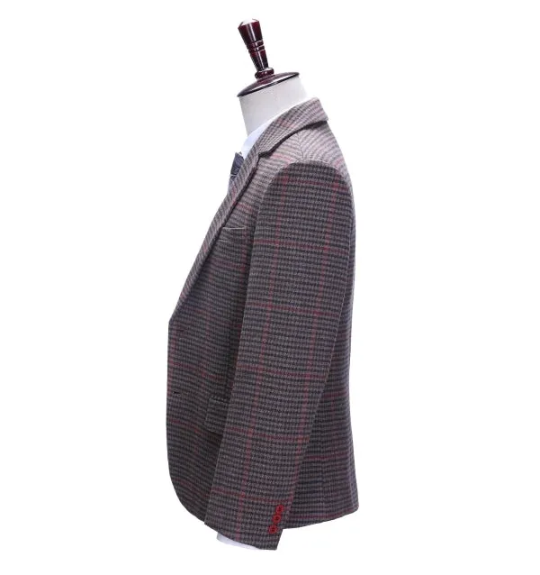 Men's Business 2 Pieces Formal Coffee Plaid Notch Lapel Tuxedos for Wedding(Blazer Pants)