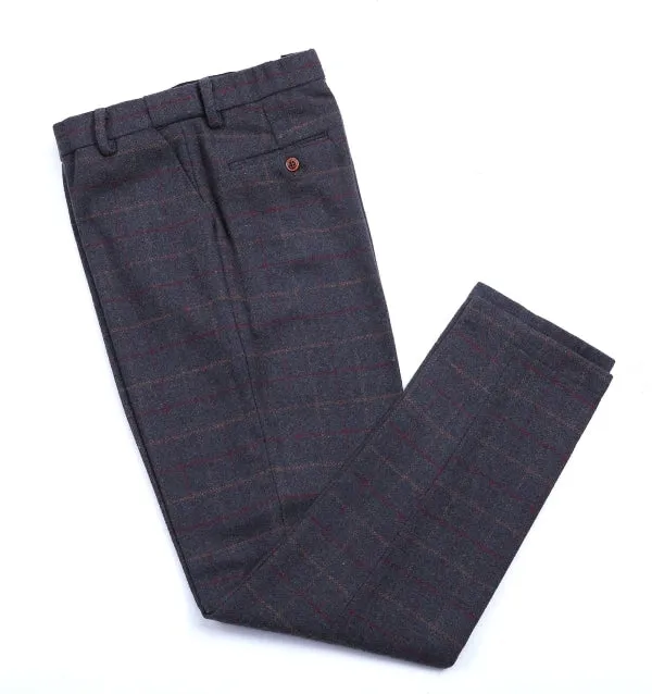 Men's Business 3 Pieces Formal Dark Grey Tweed Plaid Notch Lapel Suit (Blazer vest Pants)
