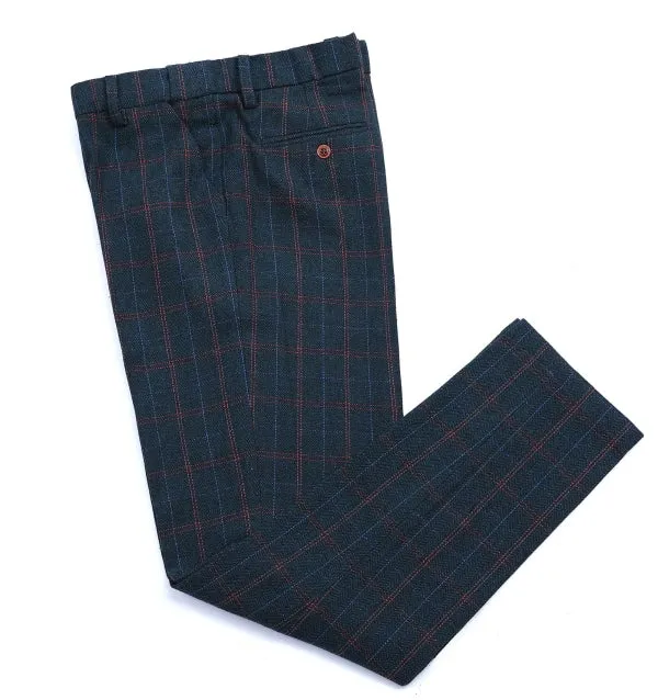 Men's Business 3 Pieces Mens Suit Navy Plaid Notch Lapel Suit (Blazer vest Pants)