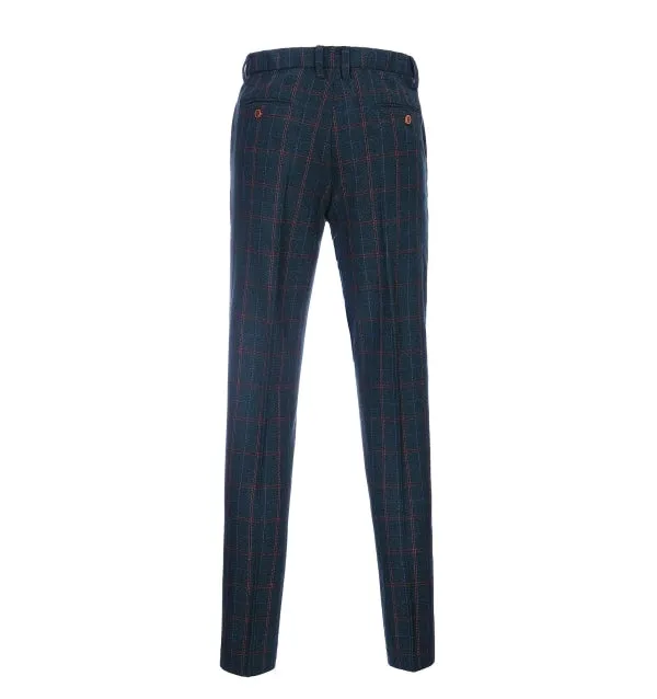 Men's Business 3 Pieces Mens Suit Navy Plaid Notch Lapel Suit (Blazer vest Pants)
