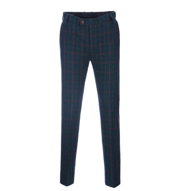 Men's Business 3 Pieces Mens Suit Navy Plaid Notch Lapel Suit (Blazer vest Pants)
