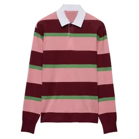 Men's Casual Fashion Striped Contrast Lapel Long-sleeved POLO Shirt 11423282F