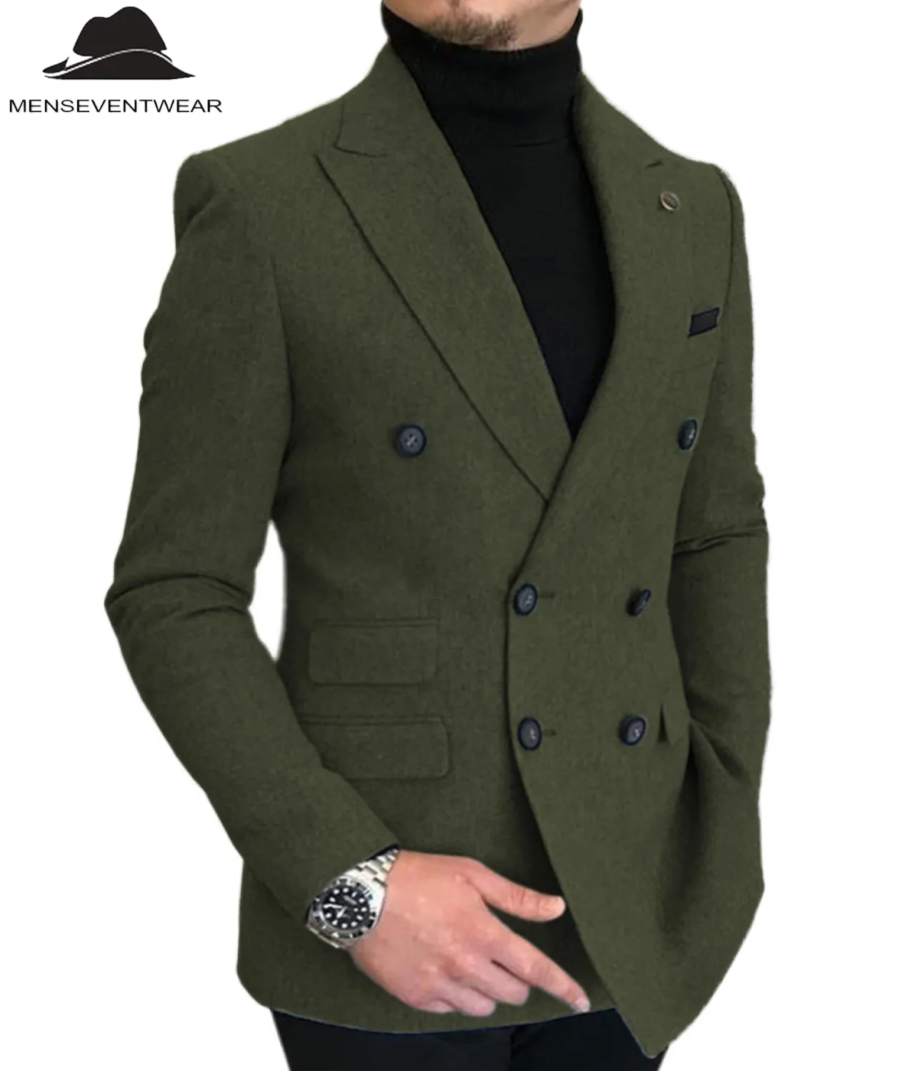 Men's Casual Tweed Notch Lapel Blazer