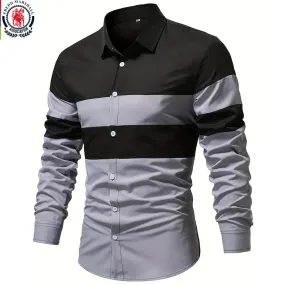 Men's Color Block Button-Down Striped Shirt