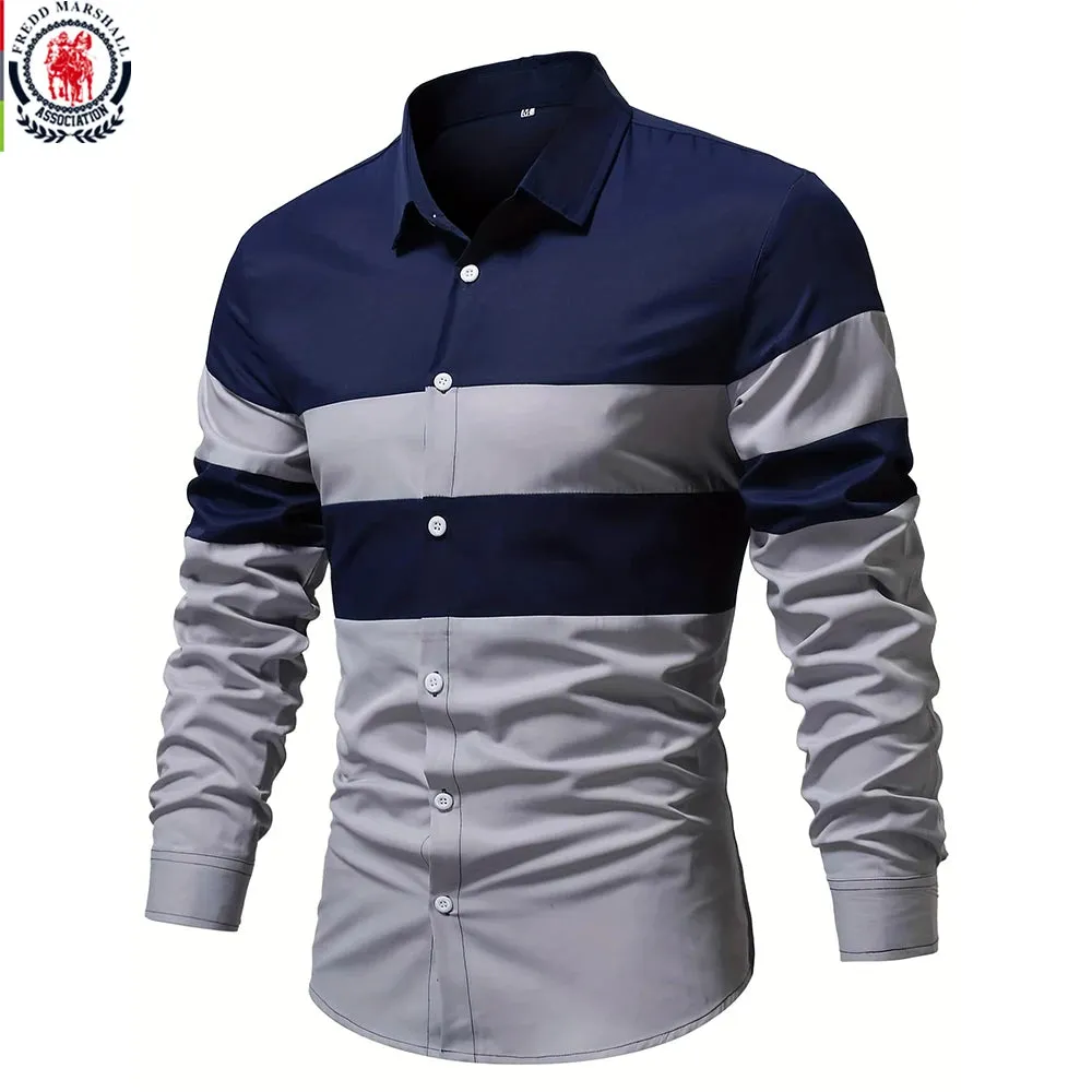 Men's Color Block Button-Down Striped Shirt