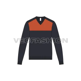 Mens Color Blocked V Neck Sweater Vector Sketch