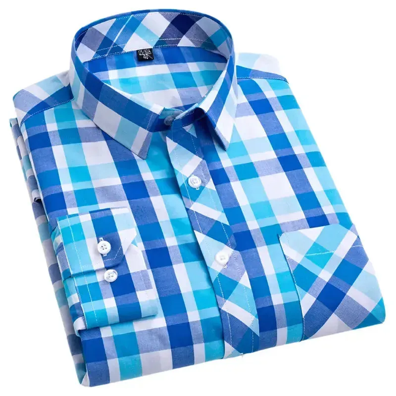 Men's Cotton Plaid Shirt Formal