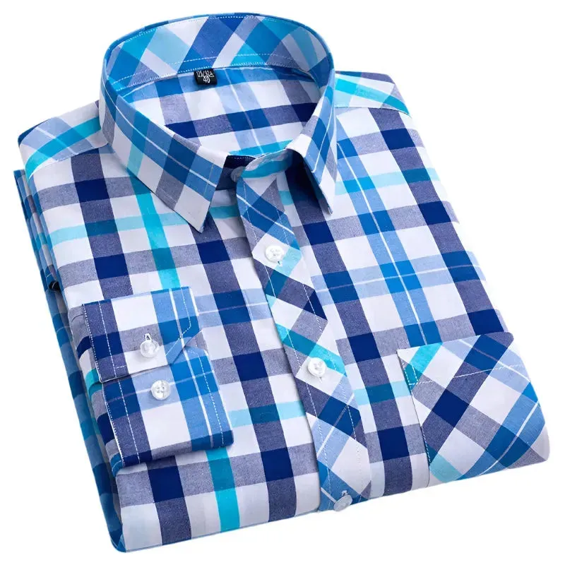 Men's Cotton Plaid Shirt Formal
