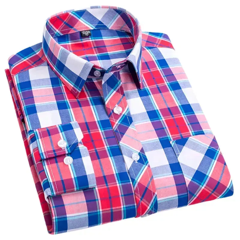 Men's Cotton Plaid Shirt Formal