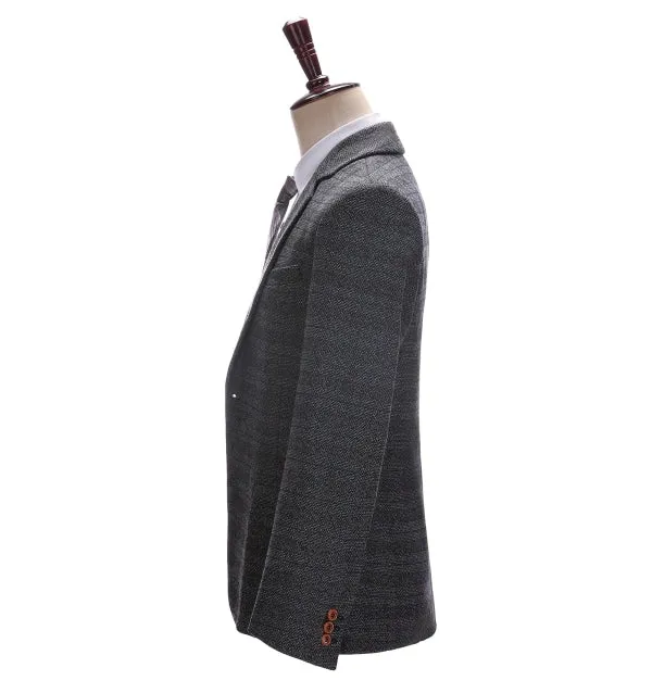 Men's Formal 3 Pieces Business Dark Grey Tweed Notch Lapel Suit (Blazer vest Pants)