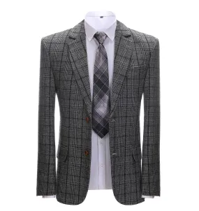 Men's Formal Business Dark Grey Plaid Notch Lapel Blazer