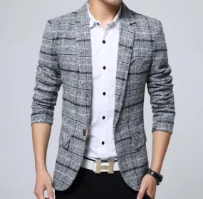 Mens Slim Fit Plaid Blazer
