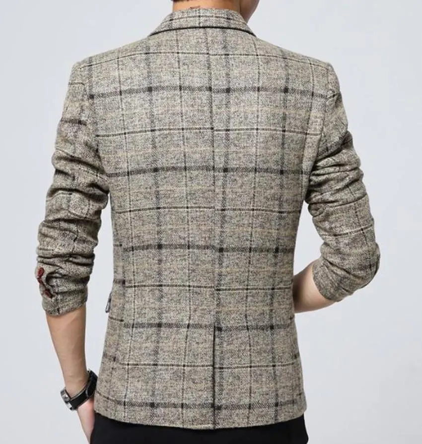Mens Slim Fit Plaid Blazer
